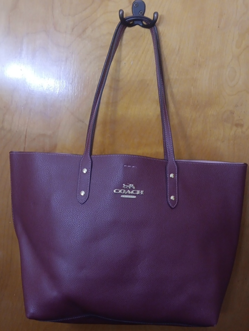 Coach Plum Leather Shoulder Tote with Gold Logo